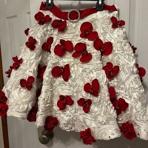 Elegant Red and White Floral Skater Skirt